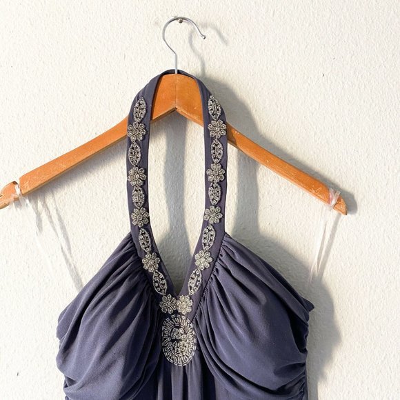 Spense gray maxi halter jeweled sleeveless dress size 8 stretchy - Picture 5 of 8